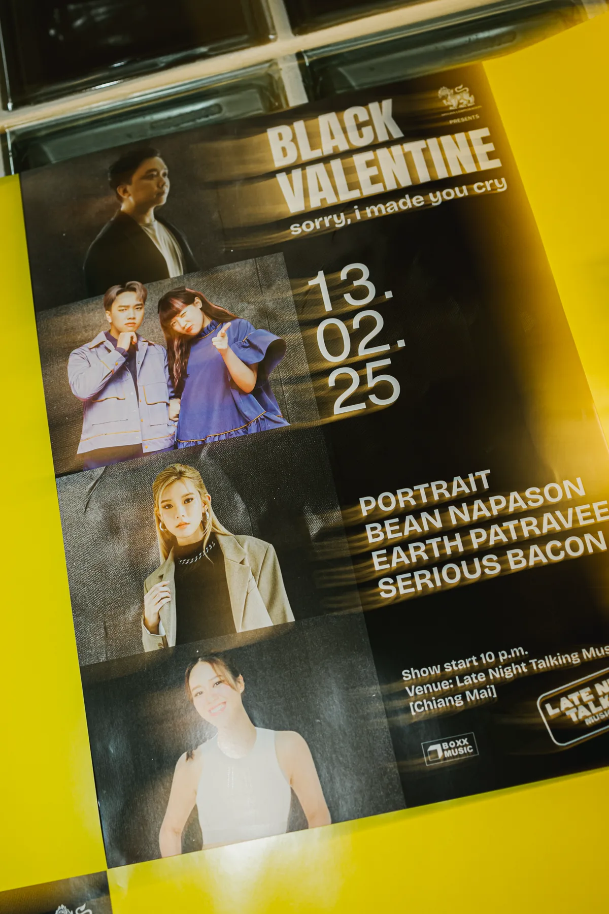 Photo 30 of 45 — Black Valentine concert at LATE NIGHT TALKING MUSIC BAR Chiang Mai · Portrait · Bean Napason · Earth Patravee · Serious Bacon